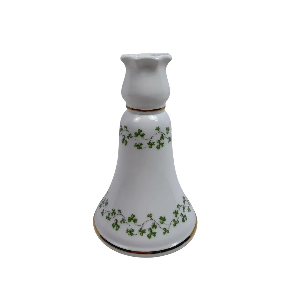 Royal Tara Irish Cottagecore Shamrock Candlestick Holder White Fine Bone China